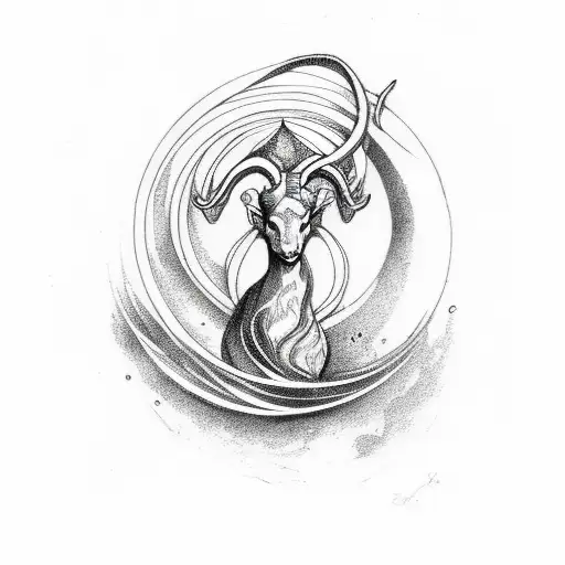 Capricorn Etching Art Nouveau Style