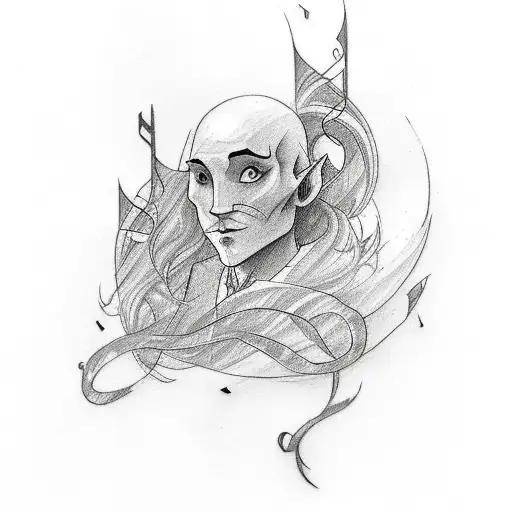 A Sketch Style Tattoo Of A Music Sheet With Elvish Calligraphy
