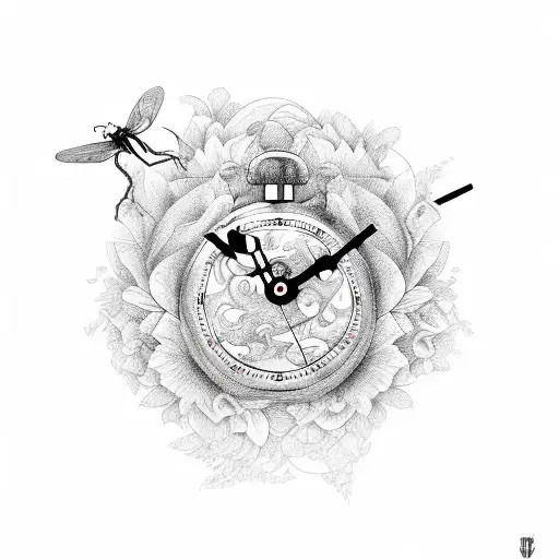 Flowers With Clocks And A Dragon Fly