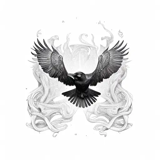 A Raven From Above With Spread Wings Mid Flight Viking Knots