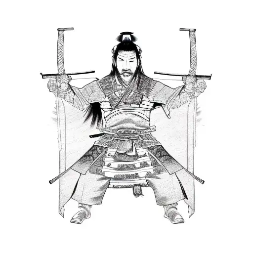 A Sketch-style Tattoo Of A Samurai Warrior Holding A Joint And Wearing A Tie-dye Bandana