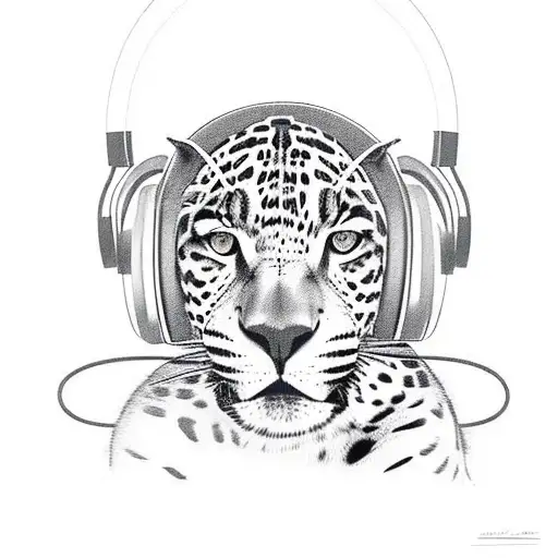 A Jaguar Wearing Headphones And Listening To Music In A Black-grey Style