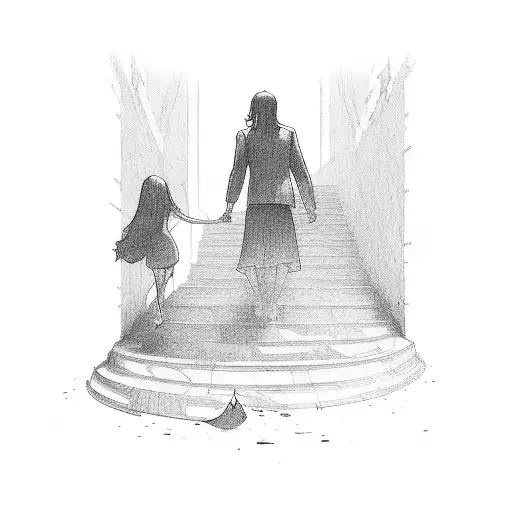 Guy Walking Up Heaven Stairs Holding A Girls Hand