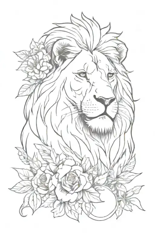 Lion With Flowers And Geo Patern