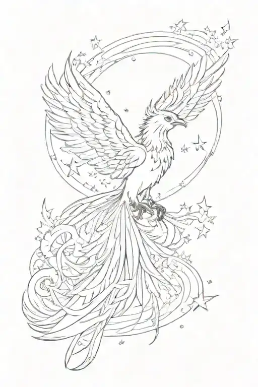 Phoenix And Stars In The Fog And Inscription