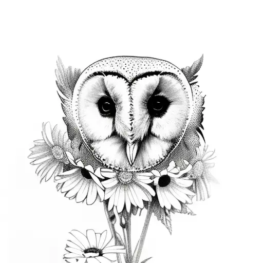 Barn Owl With Daisies