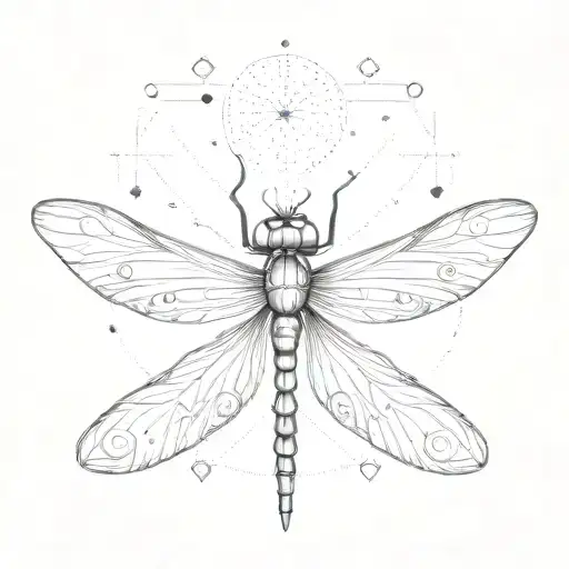 Symmetrical Cute Dragonfly With Mimi Stars Line And Dots Around It