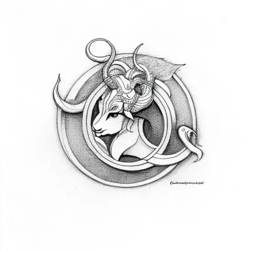 Capricorn Etching Art Nouveau Style