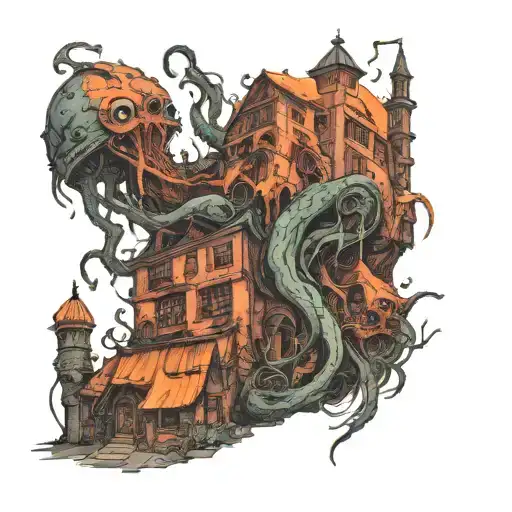Lovecraftian Horror Town With Cuthulu