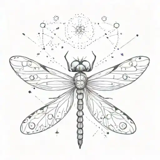 Symmetrical Cute Dragonfly With Mimi Stars Line And Dots Around It