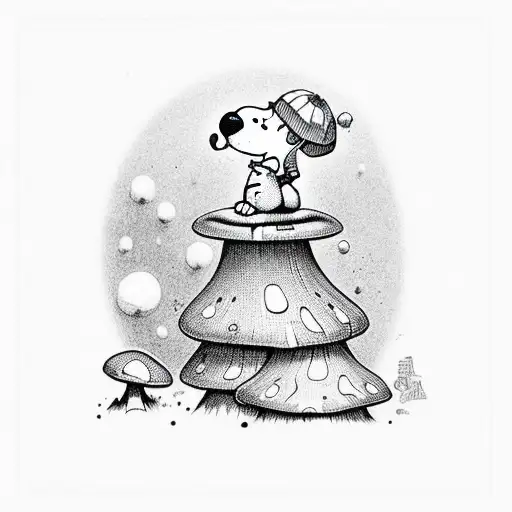 Psychedelic Mushrooms With Snoopy Sleeping Under Them