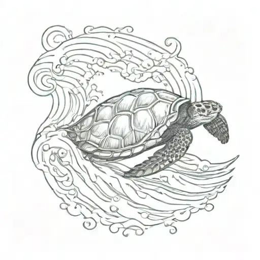 Turtle And Waves Crashing Waves In The Background