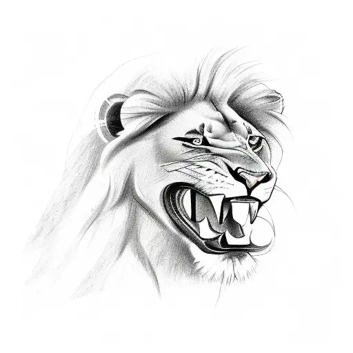 A Sketch-style Tattoo Of A Lion And A Camion Racing Each Other