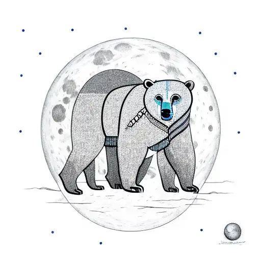 Bears Staring Up At Giant Blue Moon And Galaxy Behind It