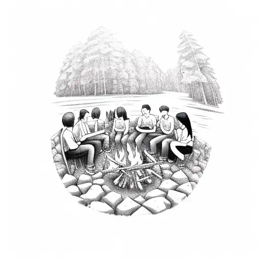 Highschool Friends Sitting Around A Campfire