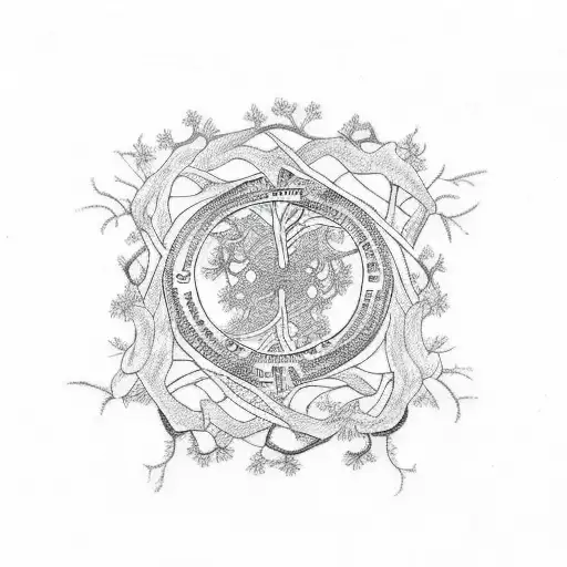 A Blackwork Tattoo Of A Family Tree With Branches Extending Into An Infinity Symbol