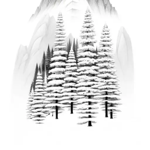 Mountain With Pine Trees And Beaches