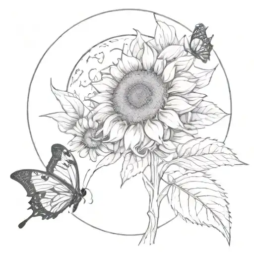 Full Moon Sunflower And Butterfly