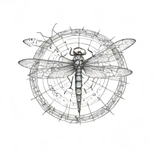 Dragonfly Flying Out Of A Mandala Made Of Musical Staff Lines