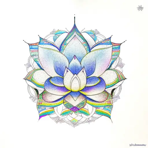 Lotus Flower With Rainbow Petals And Infinity Symbol Leaves