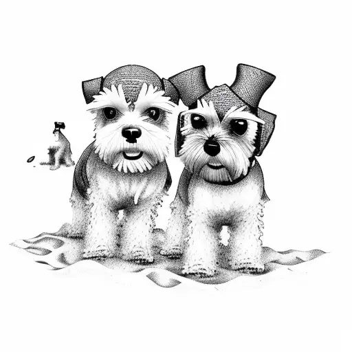 Mini Schnauzer And Lady On Beach