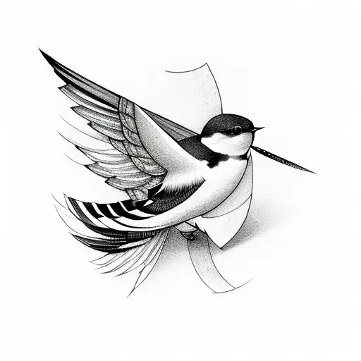 Three Swallow Bird With Geometric And Flowers