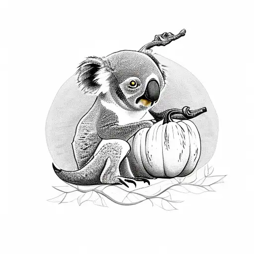 Baby Koala Holding Pumpkin With Owl On Pumpkin
