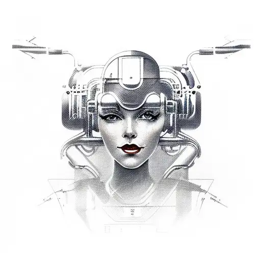 A Portrait Of A 1950S-style Female Cyborg With Retro Fashion And Futuristic Enhancements