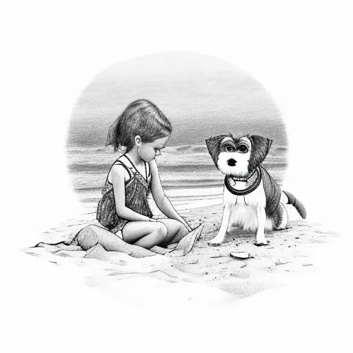 Schnauzer And Girl On Beach