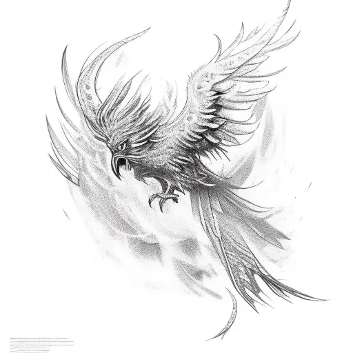 A Phoenix Rising From The Ashes With Intricate Feather Details