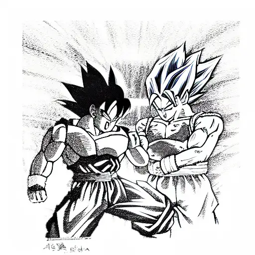 Goku And Vegeta Fighting In Front Of A Rising Sun