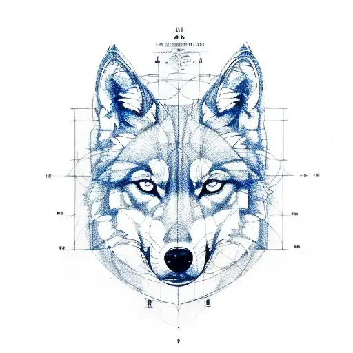 A Sketch-style Tattoo Of An Architect's Blueprint With A Wolf Incorporated Into The Design