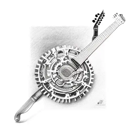 A Guitar Composed Of Intricate Mechanical Tools And Gears