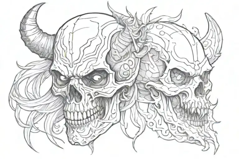 Skull And Demon In Mask