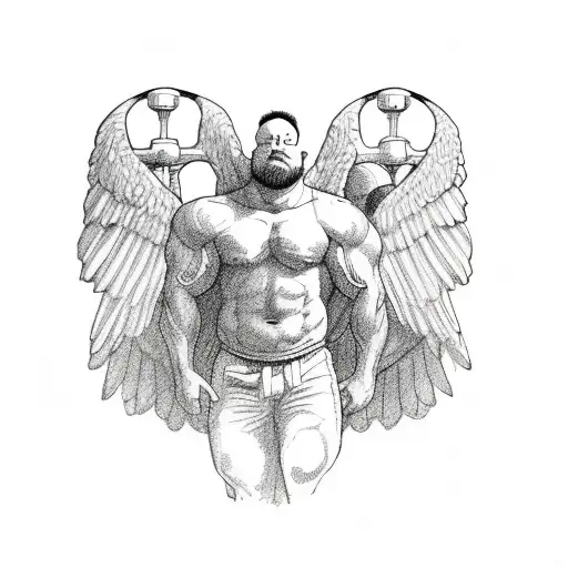 Strongman Carrying Atlas Stone In The Back With Wings