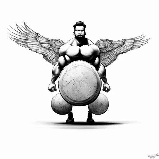 Strongman Holding Atlas Stone In The Back With Wings