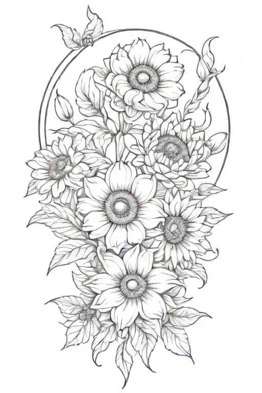 A Moon Surrounded With Sunflowers Peony Tulips Sunflowers Lilly And A Snake