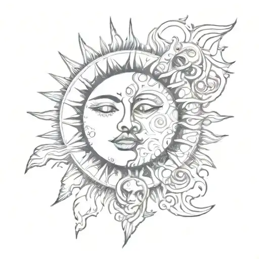 Sun With A Face Kissing The Moon With A Face