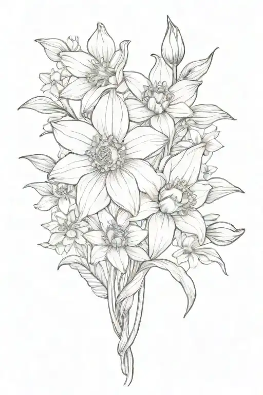 Small Flower Bouquet Tattoo Design With Daisy Daffodil Cosmos And Narcissus Flowers
