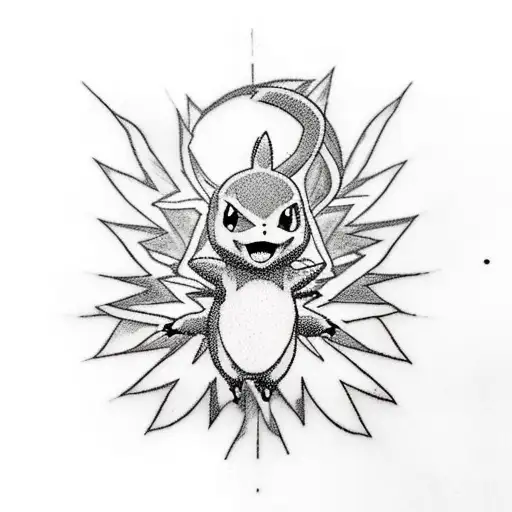 A Mesmerizing Blackwork Tattoo Of A Pokemon Choir Singing Country Music In Heaven
