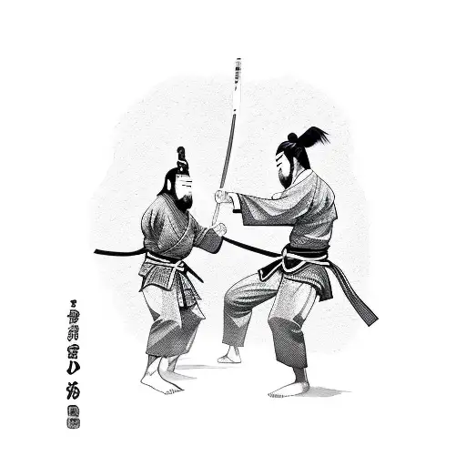 A Samurai Warrior Engaged In A Fierce Jiu Jitsu Fight