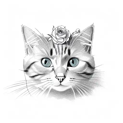 Roses And Flowers Pattern With Cat