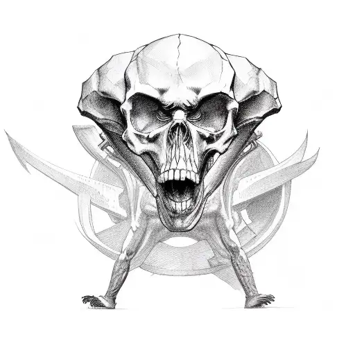 Strongman Holding A Big Skull With Wings