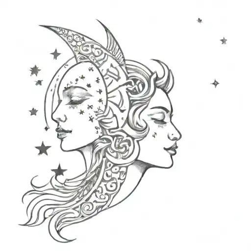 Sun And Moon Kissing Each Other With Stars On The Cheek