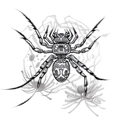 A Fierce-looking Spider Weaving A Web Among Delicate Mountain Flowers