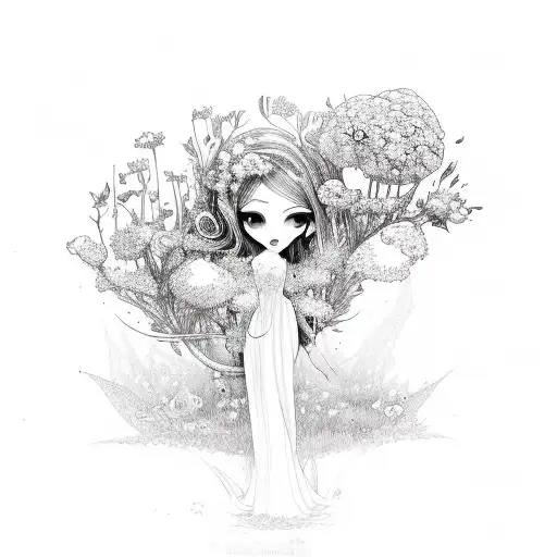 Fairy In Nature With Flowers And Trees