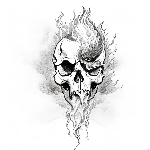A Skull With Fire Coming From His Eyes