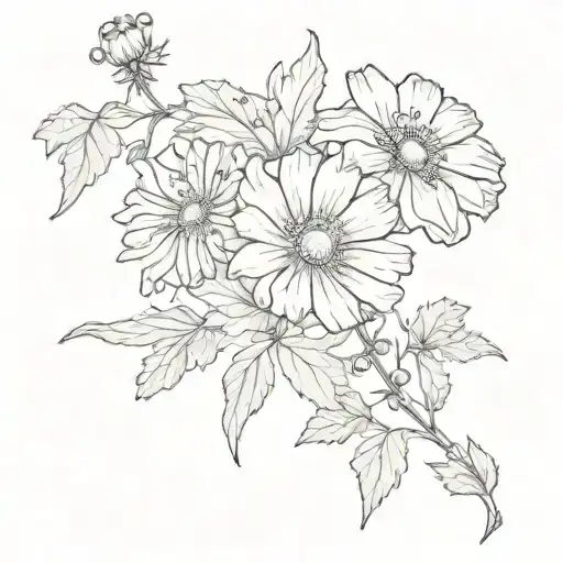 Marigold And Cosmos Tattoo Vine