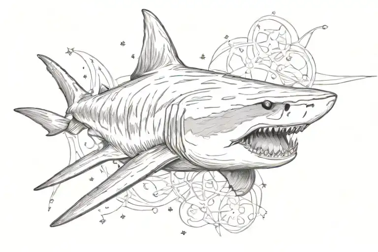 Realistic Calm Tiger Shark With Star Details