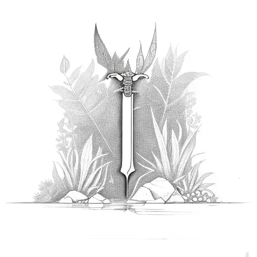 A Sword Surrounded By A Plant
